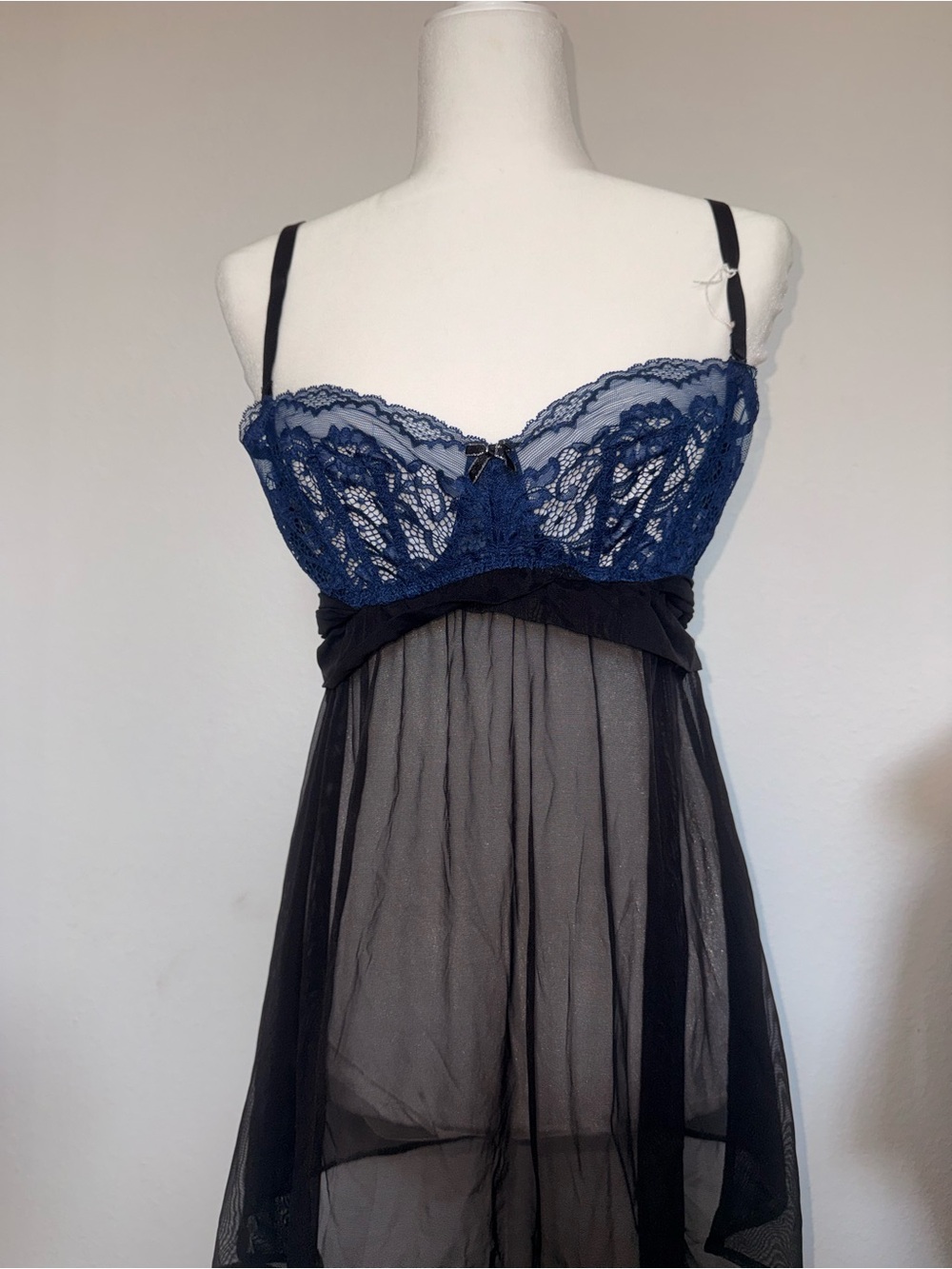 24.Adore Me Navy Lace & Black Mesh Babydoll Chemise